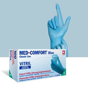 Перчатки медицинские синтетические нитрилово-виниловые (ввитрил) AMPri MedComfort Vitryle (Vinyl Sinthetic), 100 шт, синие 01253-S фото