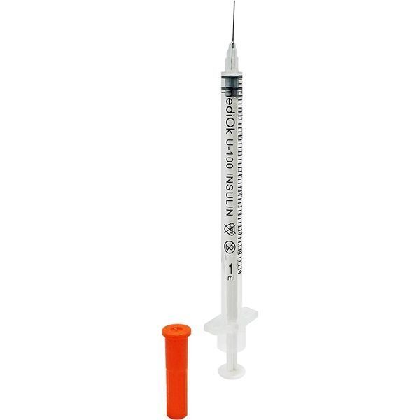 Шприц інсуліновий MediOk 1 мл U-100 з голкою (180 шт.) 3CII-1M30G фото