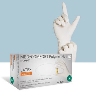 Рукавички латексні неопудрені, нестерильні, AMPri Medcomfort Polymer Plus, (100 шт./пач.) 01034-S фото