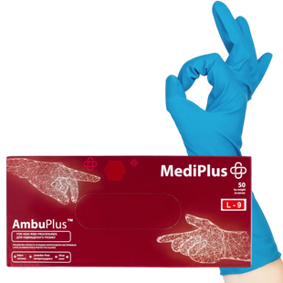 Рукавички латексні MediPlus AmbuPlus підвищеної міцності Сині 50 шт AmbuPlus-S фото