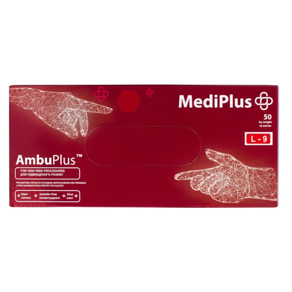 Перчатки латексные MediPlus AmbuPlus повышенной прочности Синие 50 шт AmbuPlus-S фото