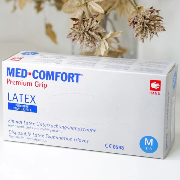 Перчатки латексные неопудренные, нестерильные, (100шт/уп), MED-Comfort Premium Grip A-L-MEDcpg-L фото