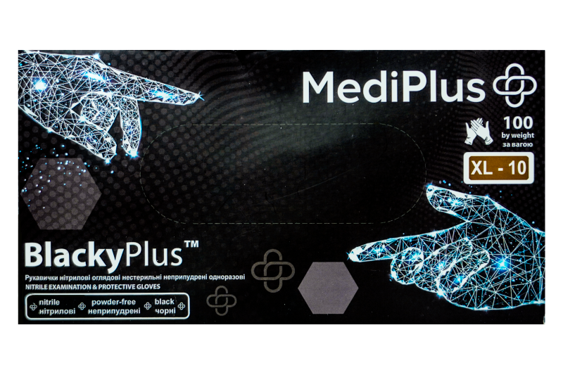 Перчатки нитриловые MediPlus BlackyPlus 100 шт BlackyPlus-ХS фото