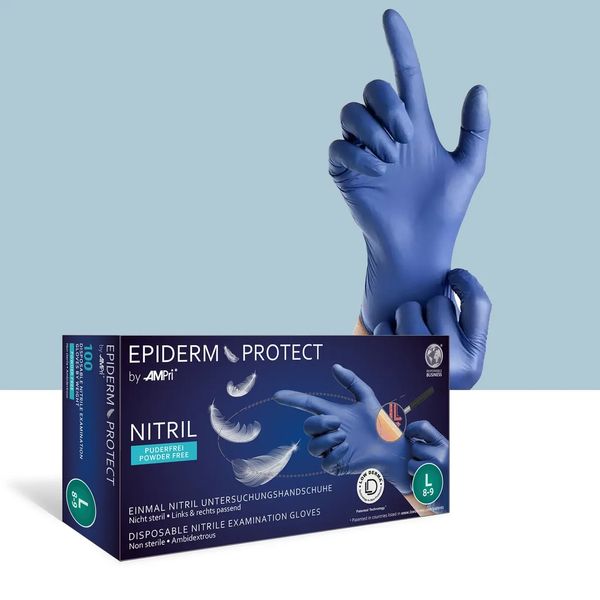 Рукавички нітрилові AMPri Epiderm Protect (100шт), темно-сині 01166-M фото